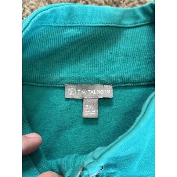 T by Talbots Full Zip Lightweight Jacket Pockets Green Sz 3X Pet Yoga Track READ - Picture 3 of 10